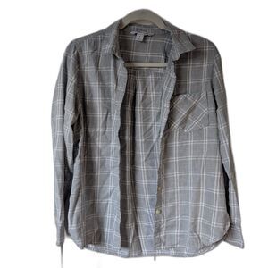 Old Navy Classic Gray Plaid Flannel Shirt Medium Button-up Long Sleeve Casual